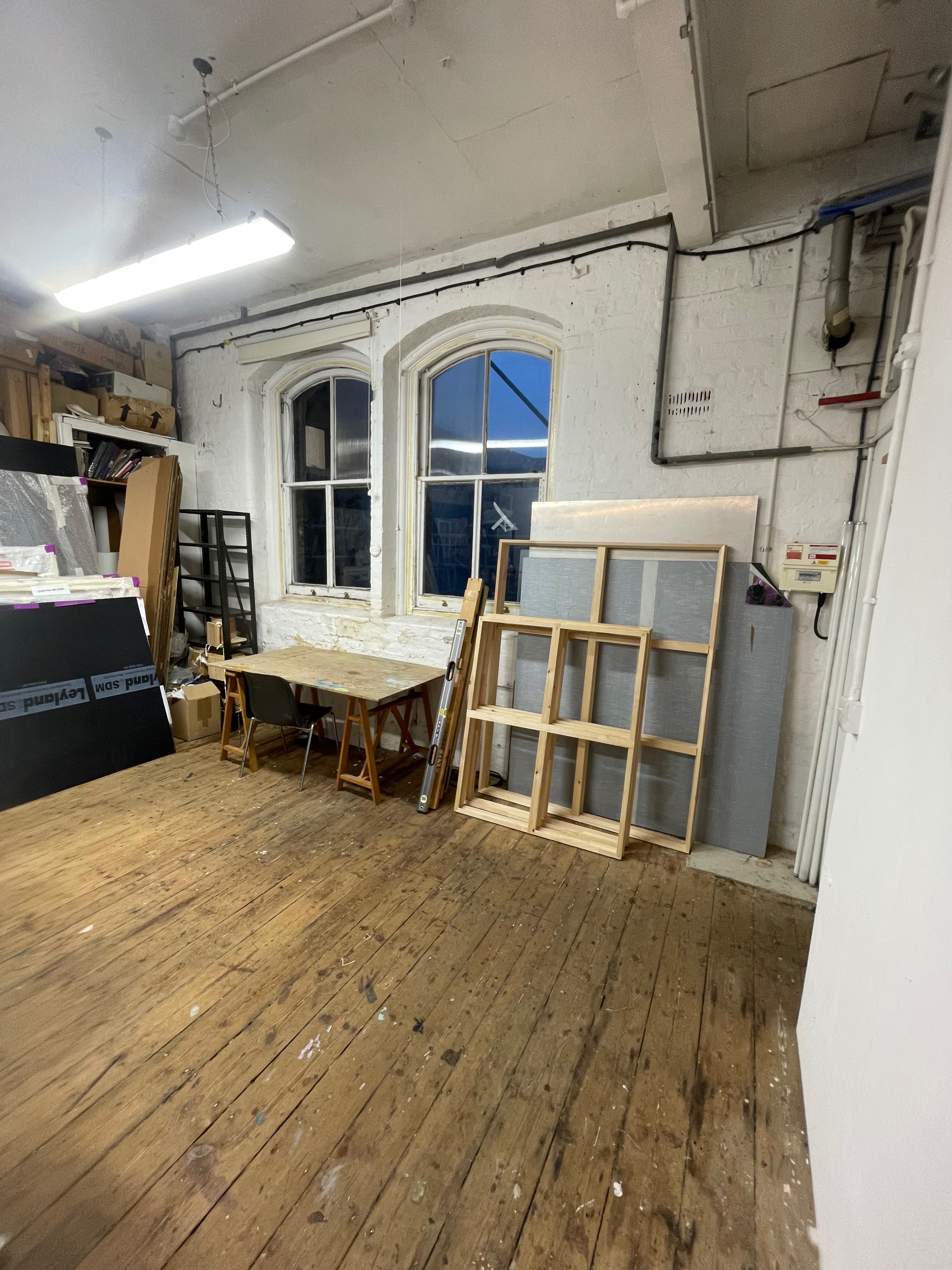A studio share space has become available in a large a light space with an artist that works in Photography and Painting and one other painter, a recent graduate from RCA. There is one large working wall (3 meters long) as well as space to have an additional desk space. The overall available workspace measuring approximately 250 sq ft with access to more space if you wanted. We are looking for about £350.00 but happy to discuss this in relation to how much space you feel you need.The rent amount includes a fast wifi broadband connection. Next to London Fields park and London Fields overground. Close to Broadway Market. The studio is on the first floor and there is no lift at the building. photo 3